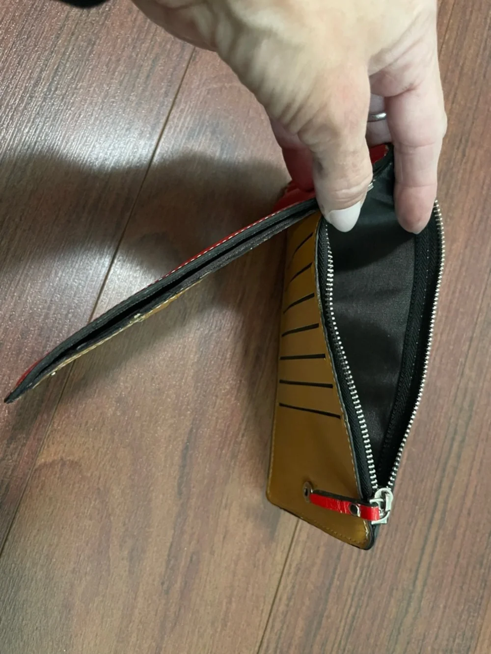 Vintage  Red Leather Zip Wallet with Subtle Emboss Baellerry